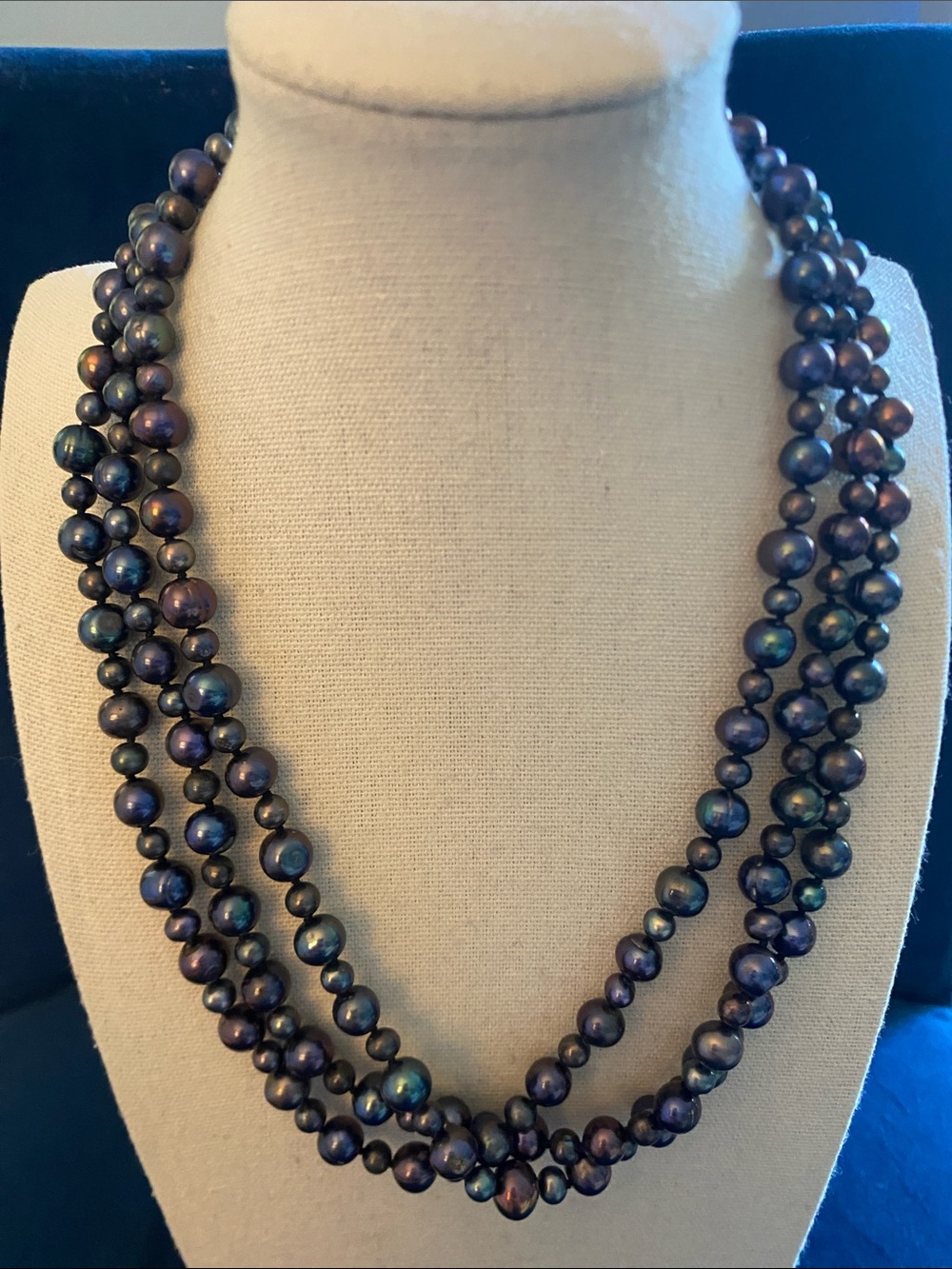 Genuine Peacock Freshwater Pearl Triple-Strand Necklace 19–20”